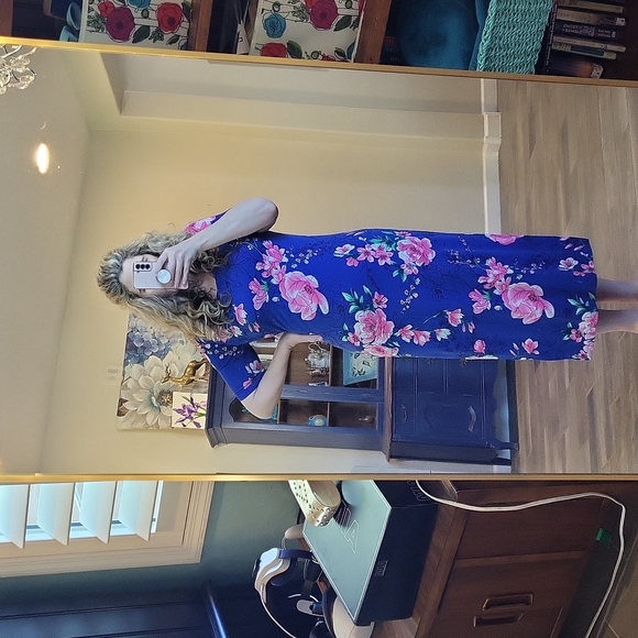 G.i.l.i. Blue Floral Side Slits Effortless Summer Fun Cruise Vacation Dress S/P - Picture 3 of 17